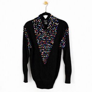 Vintage black mockneck sweater with multicolored jewels through out size size